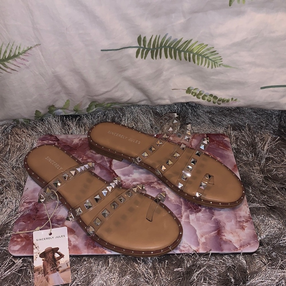 Sexy Clear Sandals with Silver Spikes